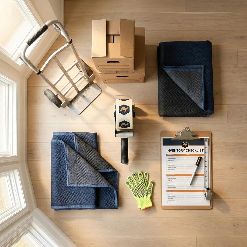 Professional moving supplies and packing materials layout for Hiram residential relocations
